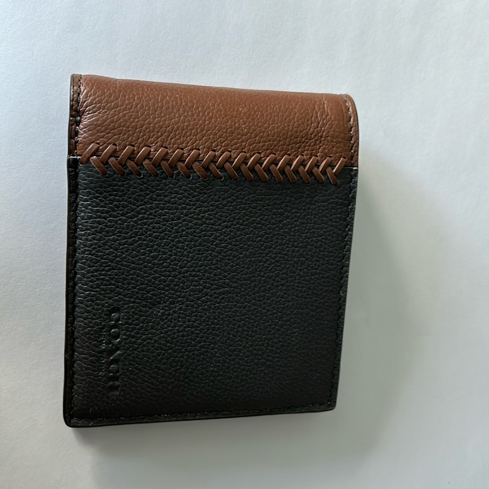 NWT Coach Baseball Stitch Wallet Brown Gray Saddle Leather Wallet